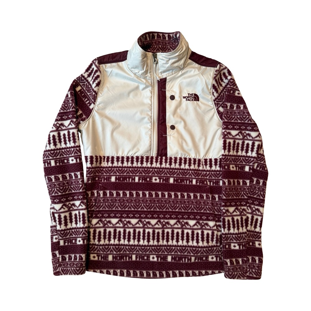 The North Face Womens Small TKA Glacier Fleece Pullover Burgundy Fair Isle FA18